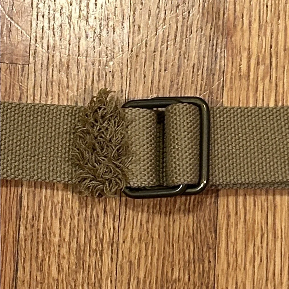 Tan Canvas Belt with Metal Buckle and Fringe Detail
